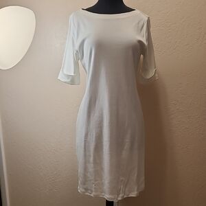 Karen Scott White 3/4 Sleeve Cuffed Dress Size Med. NWT